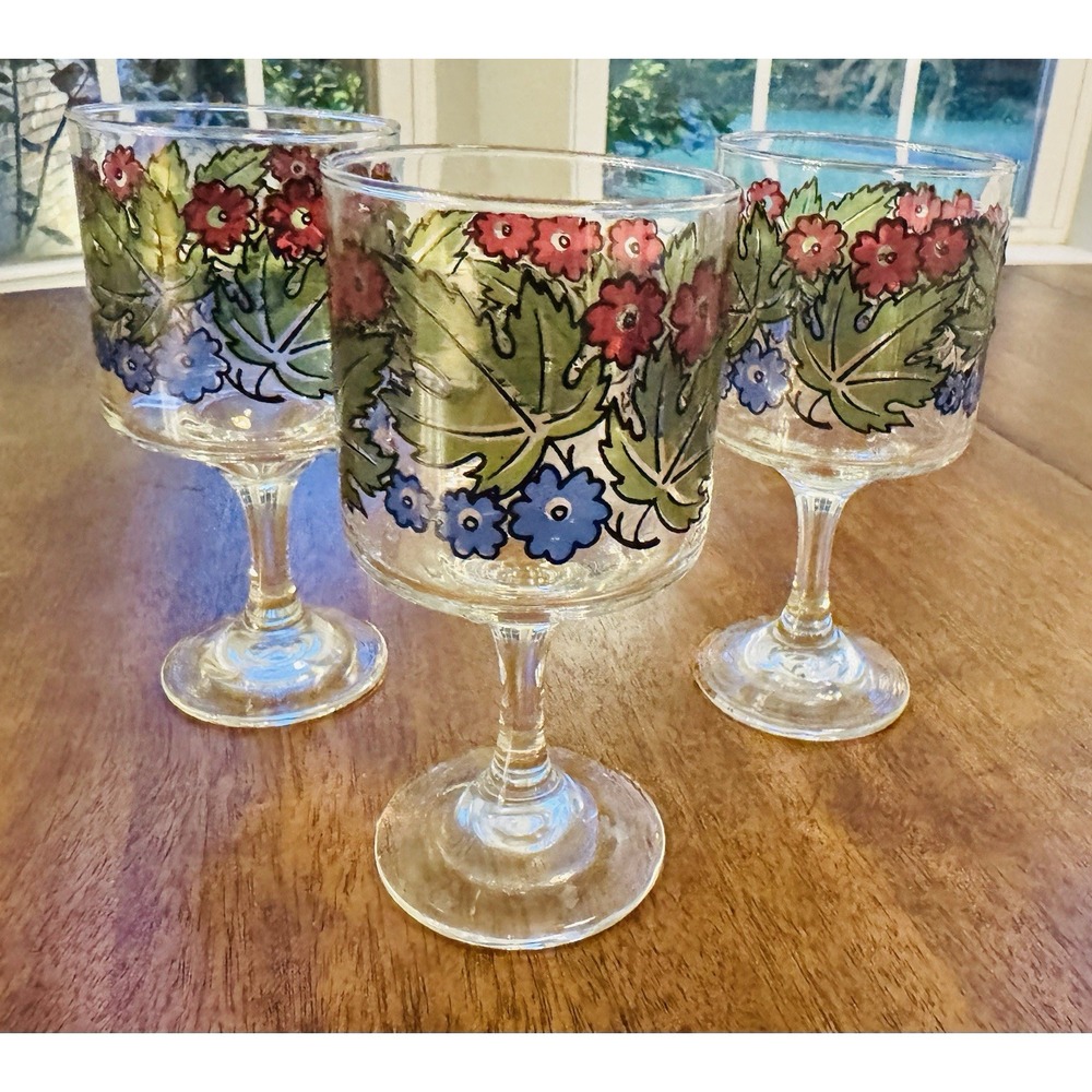 3 Tiffany Foliage‎ by Libbey 8oz Vintage Glasses